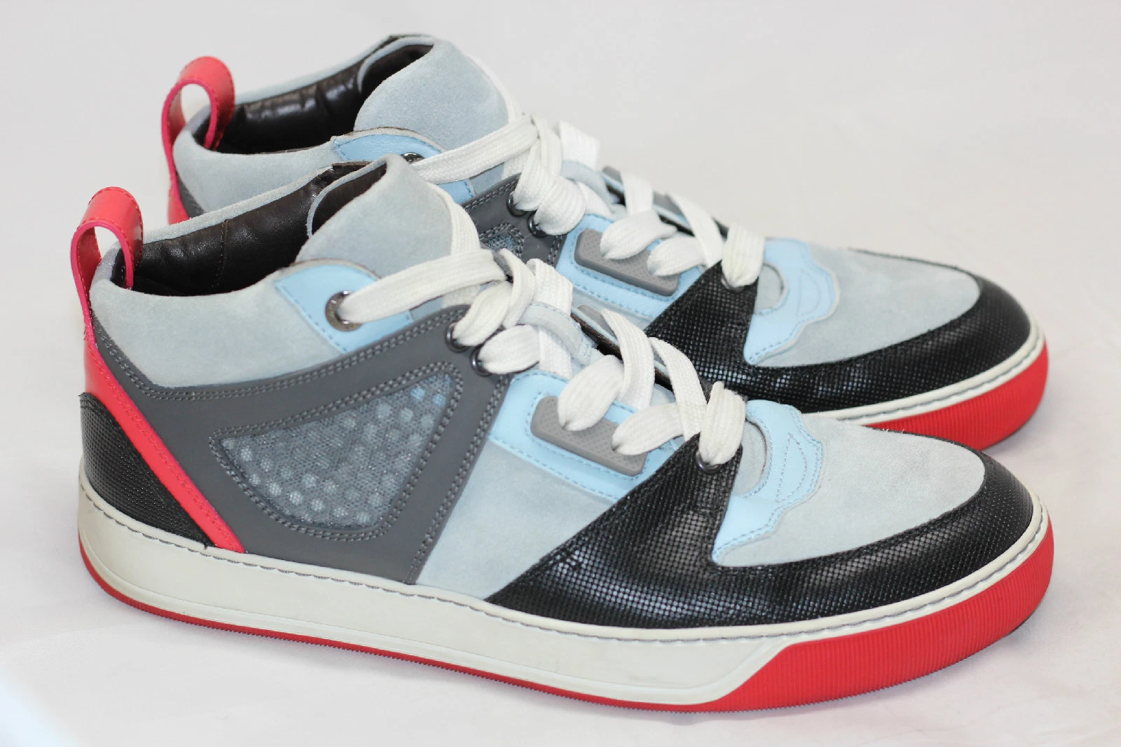 Lanvin — Mens Lanvin Mixed Media Mid Sneaker - Gray / Black / Red - Size 8US / 7UK (S95)