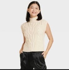    A New Day Women's Knit Sleeveless Crewneck Cropped Sweater Vest- XXL Cream