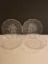 Clear Decagon Etched Frosted Floral Shallow Bowls. Set of 4.
