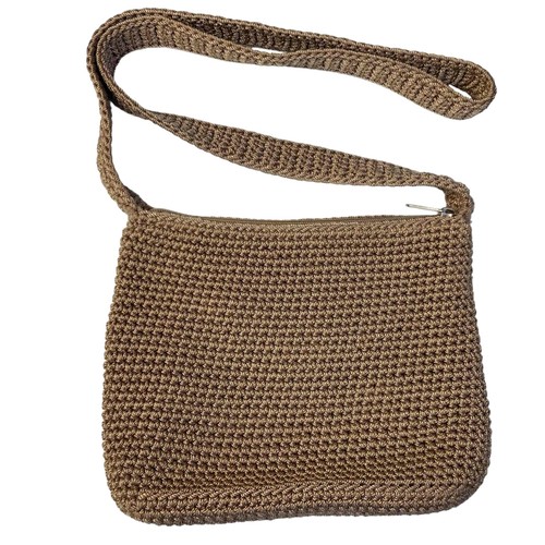 The Sak Crochet Mushroom Brown Crossbody Bag Crocheted Zip Single Strap