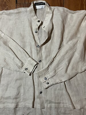 SHIRIN GUILD Linen Boxy Artist Lagenlook Coat Jacket Wheat Buttons