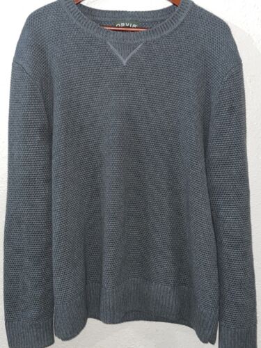 Vintage Orvis 100% Cotton Sweater Needlepoint Crewneck Gray Knit Men's Large - Afbeelding 1 van 11