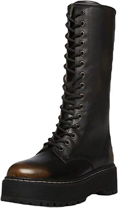 Steve Madden Benson Black Distressed Lace Up Moto Lug Sole