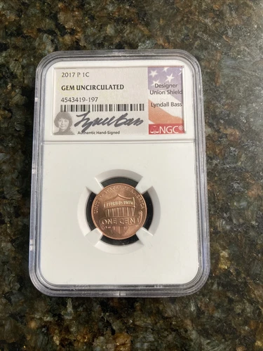 2017 P Shield Cent NGC Gem Uncirculated Lyndall Bass Signed