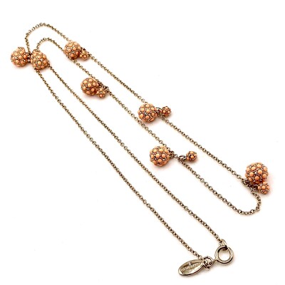 Vtg Ann Taylor Gold Tone Necklace Pave Rhinestone Coral Peach Beads Estate E