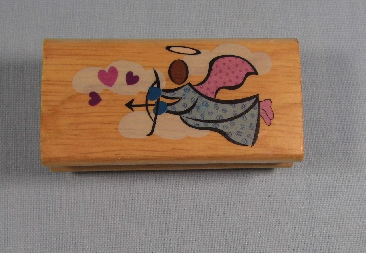 Rubber Stamp Wood Mounted - CMC - Angel - Halo Clouds Hearts