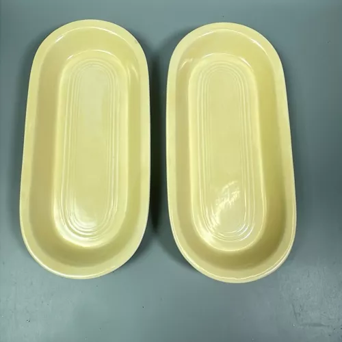 Lot of 2 Vintage Fiesta Oval Bread Utility Trays Yellow Old Mark