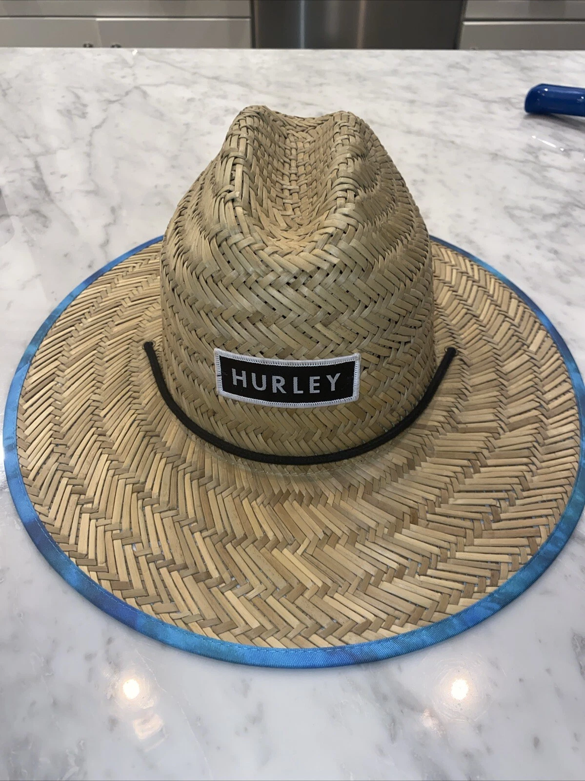 HURLEY BAYSIDE STRAW LIFEGUARD HAT BLUE TIE-DYE, Beach Pool ONE SIZE Sun