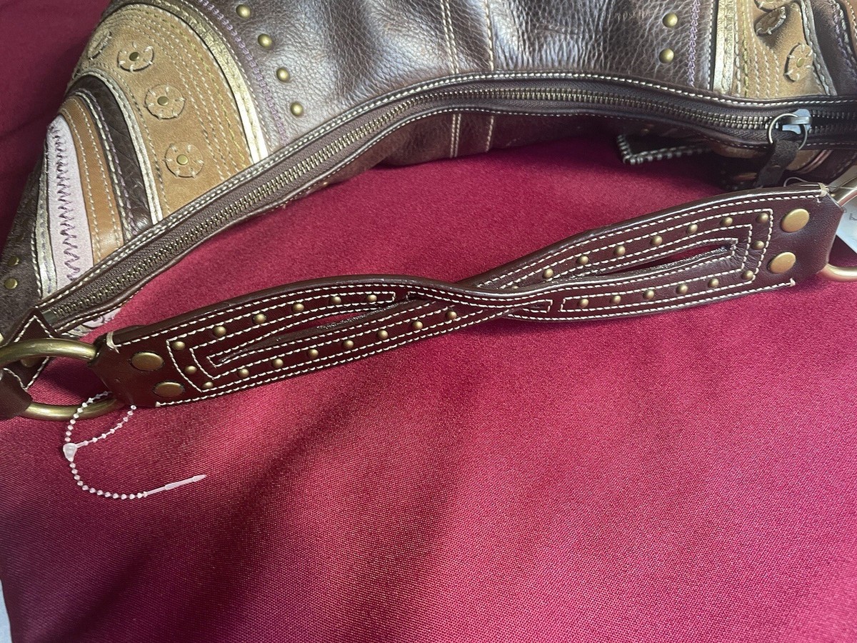 NWT Vintage Coach Brown Distressed Leather Soho Grommet Studded