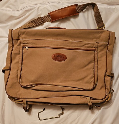 Eddie Bauer Edition Ford Khaki Canvas & Leather Garment Bag Luggage Travel Bag
