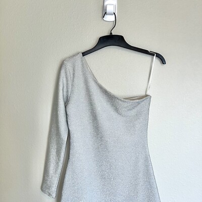silver glitter one shoulder dress Grey Rhinestone One Shoulder Maxi Dress – self-portrait-US main image 1
