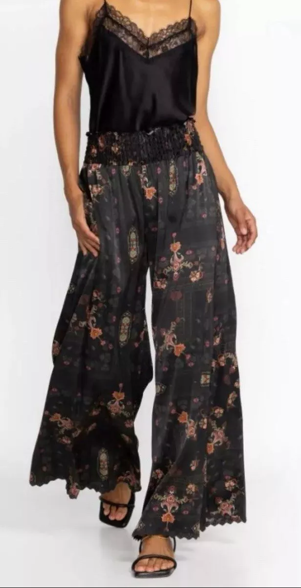 Johnny Was Biya Manning Silk Wide Leg Pants Black Floral