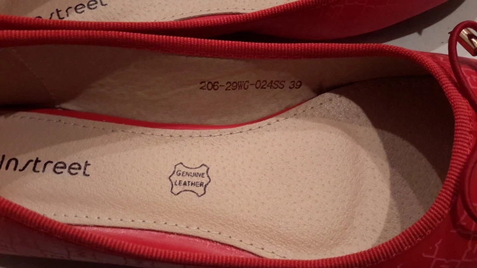 Instreet Women EU39/US8-8.5 Genuine Leather Red Loafers Lace Bow Accent EUC - Изображение 3 из 4