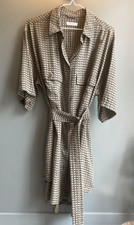 Equipment Femme Olive & Black Geometric Oversized Belted Silk Shirt Dress Size S
