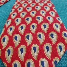 Chaps Ralph Lauren Neck Tie Mens Red Blue Paisley Silk Woven