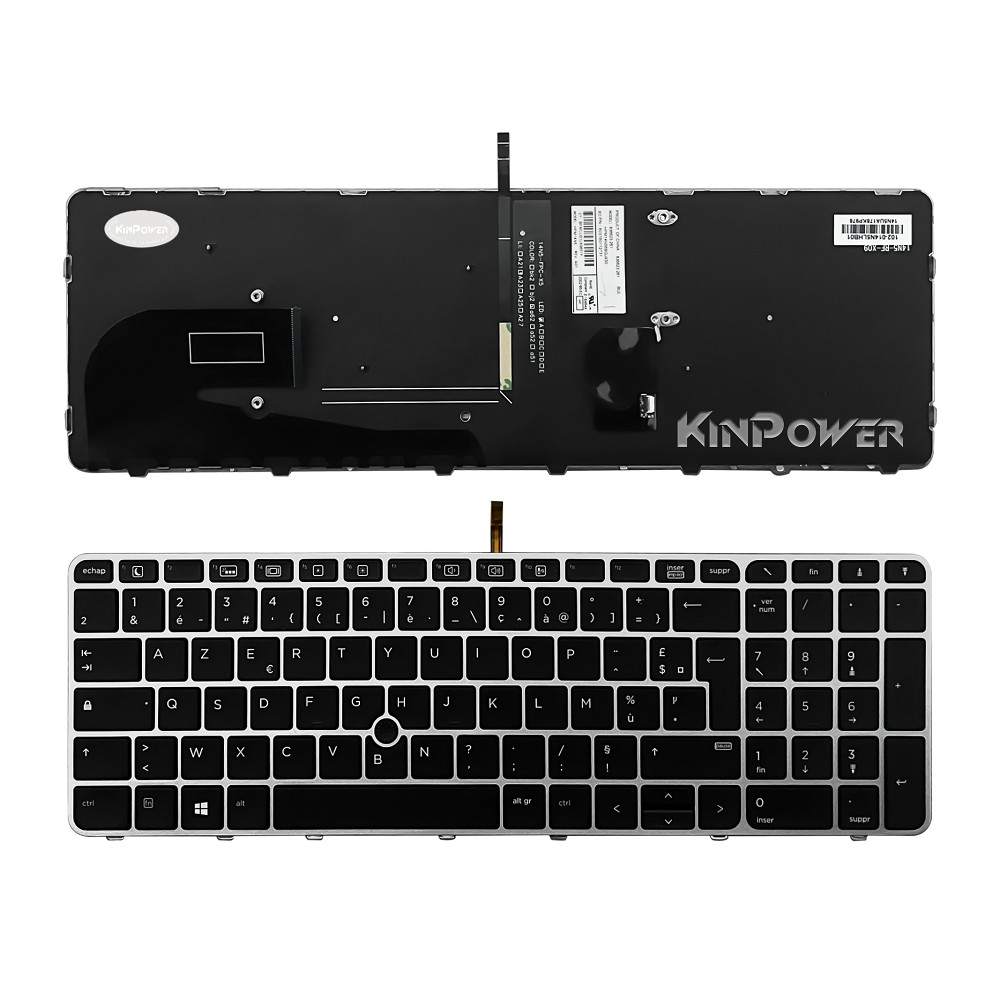 Clavier AZERTY Français Rétroéclairé pour PC Portable HP EliteBook 755 G3 et G4 Noir