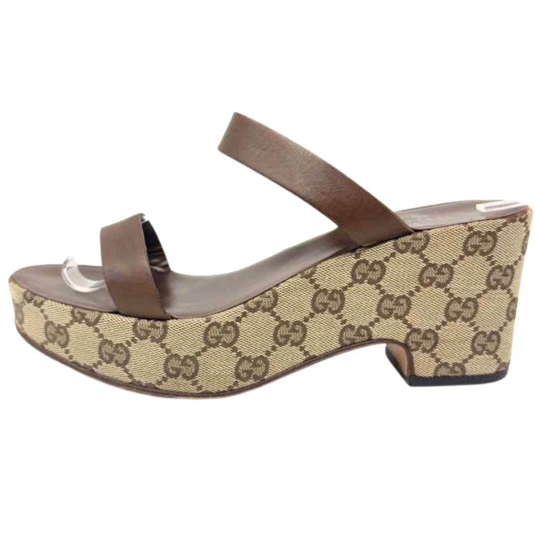 Sandales à talons plateforme en cuir marron Gucci GG logo monogramme Supreme Guccissima 8