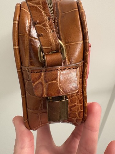 J. Crew Mini Leather Signet Camera Bag in Pink Yellow Brown Embossed Croc - Picture 5 of 17