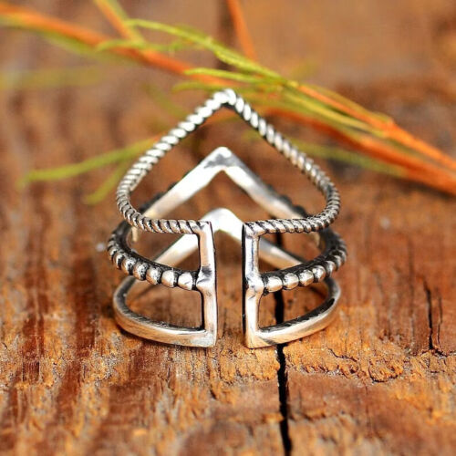 Triple Chevron Ring, Boho Ring, Sterling Silver Ring for Women, Statement Thumb - Picture 1 of 12
