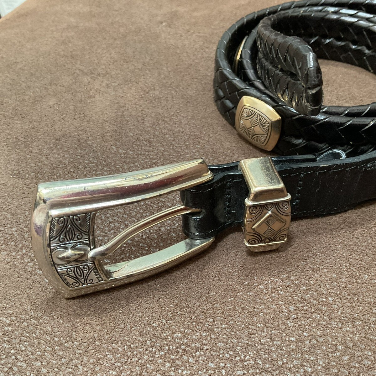 NWOT Brighton Womens Stretch Belt Size 32 Brown Leather Gold Tone Hardwear - SZ Women main image 3