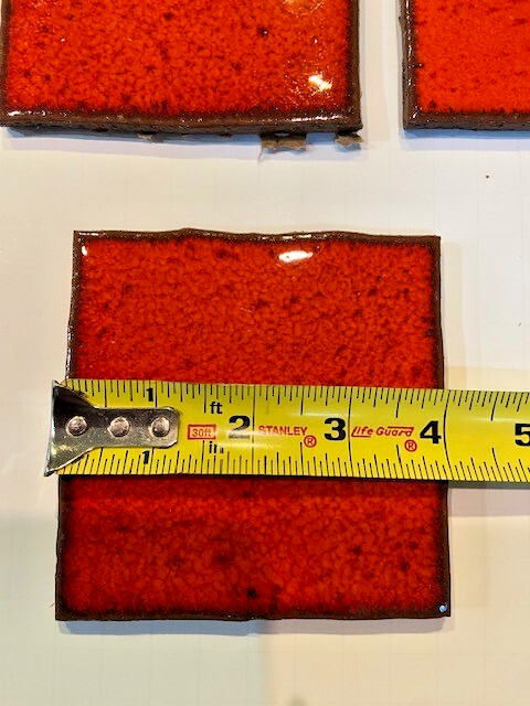 Vintage 80s Lot of 4 Fiery Red Glazed Clay Tiles NOS Unique Color
