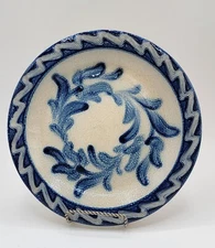 Stoneware Pottery Decorative Plate Handmade Hand Painted 9" Round Art Blues