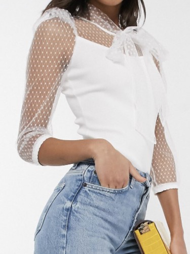 River Island lace top bow white size 6 