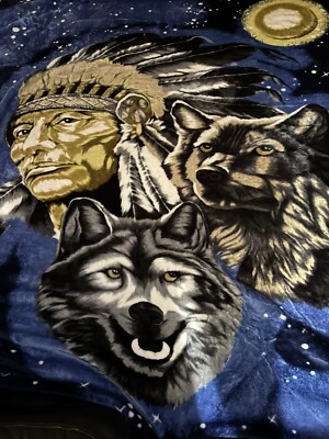 Wolf Blanket Vintage 86 x 90 Heavy. See Photos*