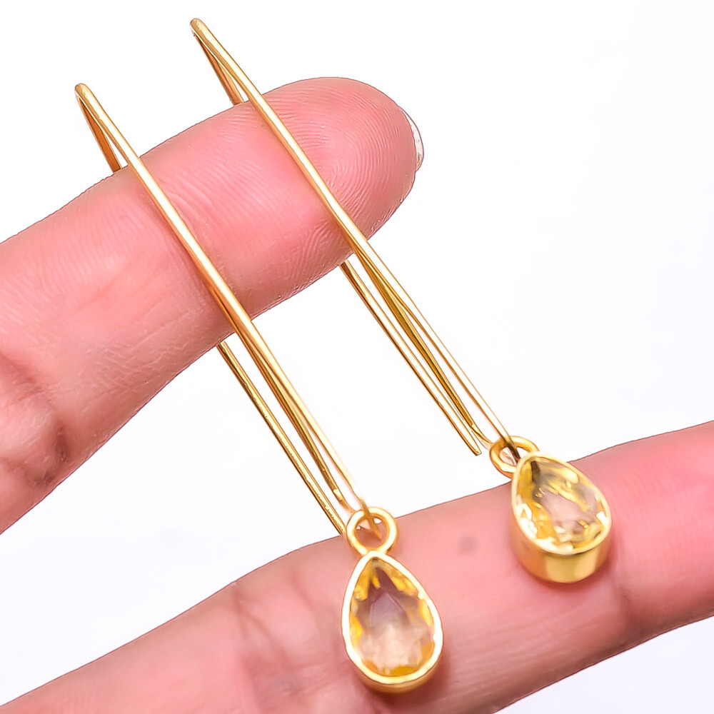 Citrine Gold Plated 925 Sterling Silver Earring 2.46