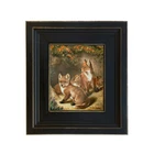 Four Young Foxes Framed Oil Painting Print on Canvas in Black Wood Frame