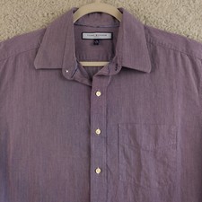 Tommy Hilfiger Shirt Mens 16 L Purple Mini Stripe Ithaca Long Sleeve Button Up