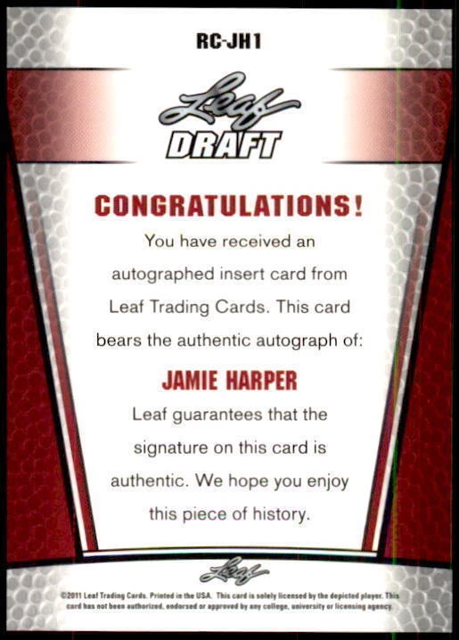 2011 Leaf Metal Draft #RCJH1 Jamie Harper AUTO (rf 21486) - Image 2 of 2