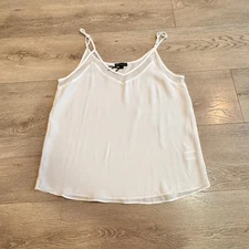 Shinestar Sheer V Neck Cami Top White Mesh Layering Tank Size Medium M