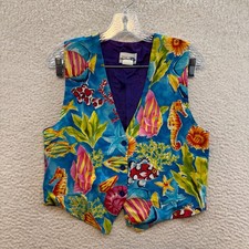 90s Vintage Vest Medium Colorful Fish Underwater Aquatic Ocean Formal
