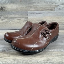 Clark Bendable Women's 7M Shoes Brown Leather Slip On 62983 Elastic Gore Loafer