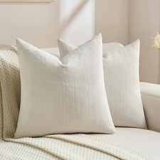 Cream Chenille Decorative Throw Pillow Covers 16x16 Inch Set of 2,Soft Crushe...