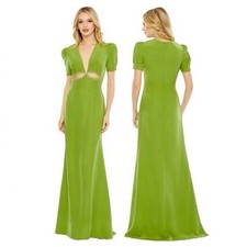 🌻NEW w.Tags MAC DUGGAL Apple Plunge Neck Puff Sleeve Cut Out Gown Size 10 $458.