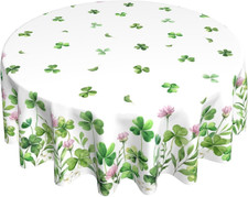 St Patricks Day Tablecloth round 60 Inch Shamrock Flowers Holiday Table Cloth Wa