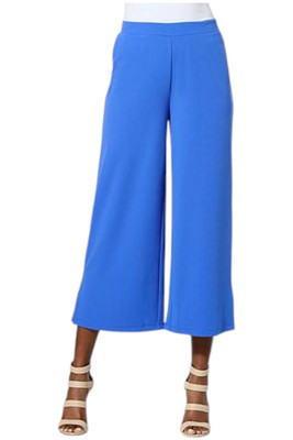 IMAN Global Chic Crepe Knit Wide Leg Crop Pant Dazzling Blue