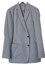 Peter Millar Men's Railroad Hickory Stripe Navy Blue White Blazer Washable L
