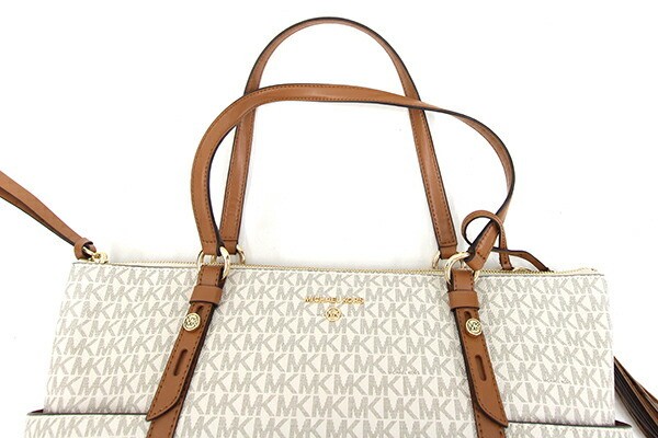 Michael Kors Tote Bag Nomad 30T0GNXT9B Off White Brown PVC Leather Used Shoulder thumbnail 6