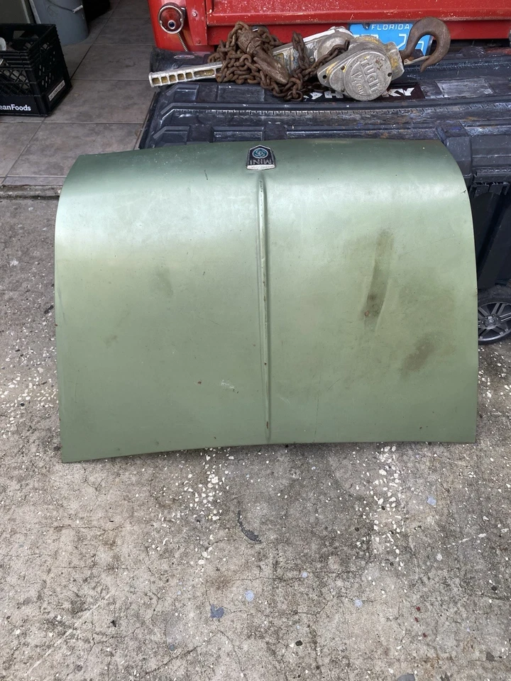 OEM Vintage Green Hood 1959-1963 Austin Mini Cooper (FB5) con emblema usado Foto 3 de 4