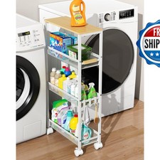 4-Tier Slim Utility Rolling Laundry Cart with Wheels, White