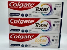 Lot Of 3 Colgate Total Active Prevention Deep Clean Toothpaste 3.3oz | Exp 5/27