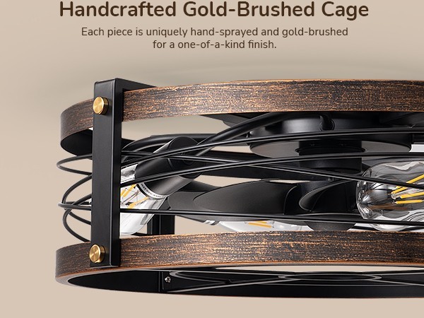 EDISHINE Rustic Caged Ceiling Fan w Light Kit Remote Control for Kitchen Bedroom