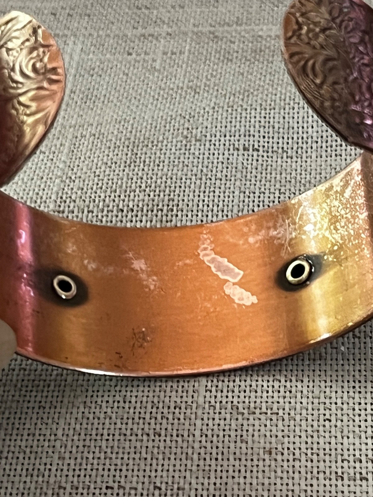 Solid Copper Cuff Bracelet  Flower Design vintage… - image 9