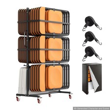 Uimoso Folding Table and Chair Rack Cart Dolly 400 lbs Holds 24 Chairs, 6 Tables