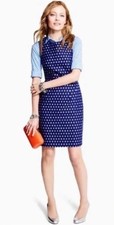J.Crew Sparkle Dot Brocade Sheath Dress Size 4 Navy Blue Silver Metallic Polka