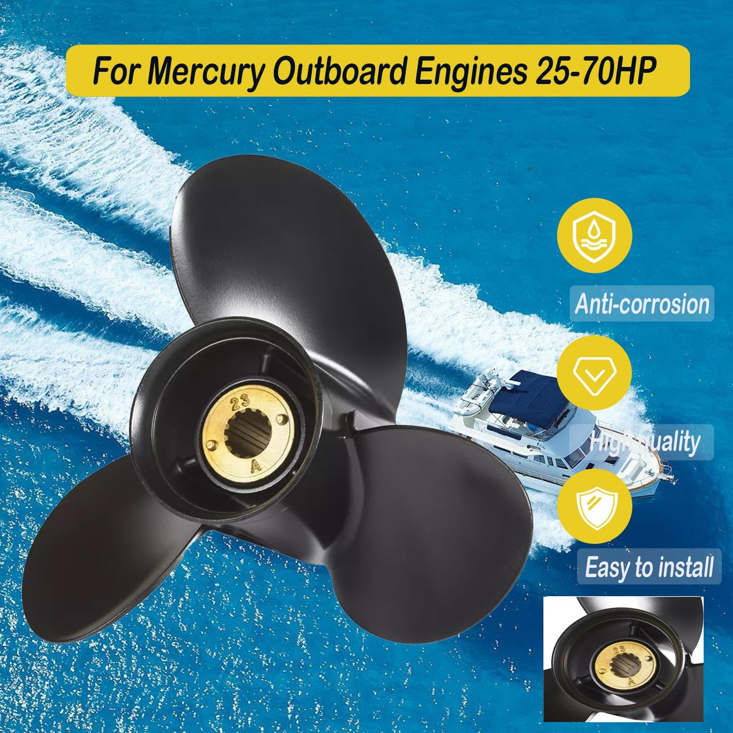 Mercury Trophy Sport Edelstahl Propeller 4 Blatt 10,625 x 14 für 40; 50 & 60 PS