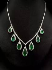 6.00Ct Pear Cut Lab Created Emerald Women's Chain Necklace 14k White Gold Finish